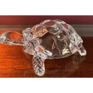 Vintage Clear Glass Crystal Box Turtle Tortoise Figurine Paperweight Hollow